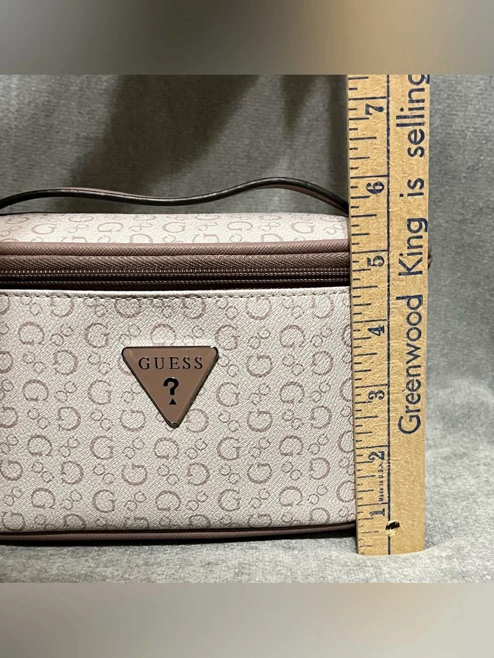 GUESS Beige and Tan Monogram Toiletry Case